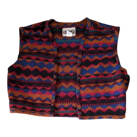 Vintage International Denim Jacket Men's XL Removable Vest 90s Southwest Aztec - Picture 8 of 16